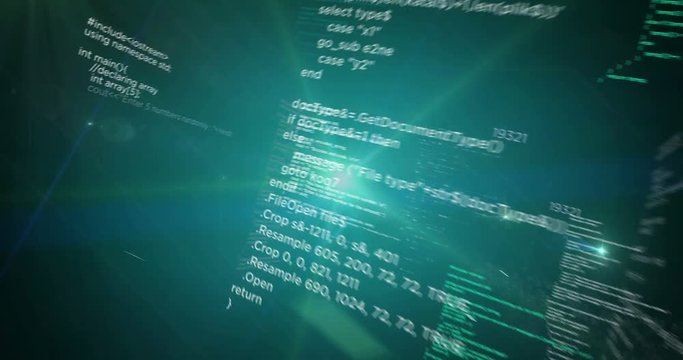 Programming, technology and computer background. Digital software source code in loop rendering.