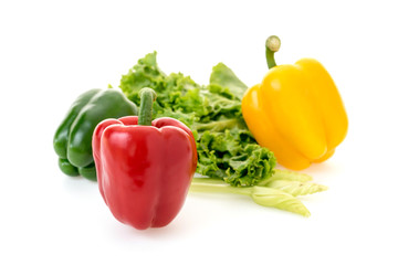 yellow pepper and vegetable group on white background