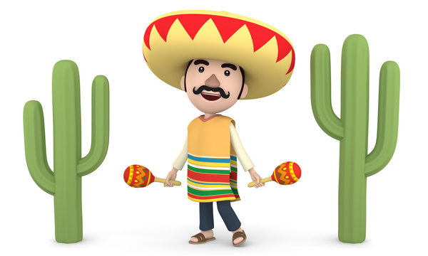 Mexican man with maracas , 3D illustration_04