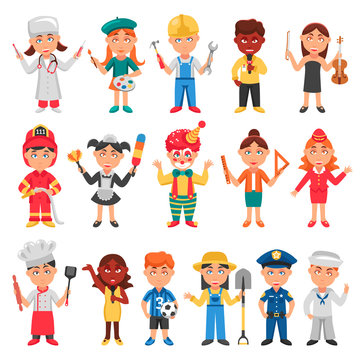  Kids And Professions Icons Set 