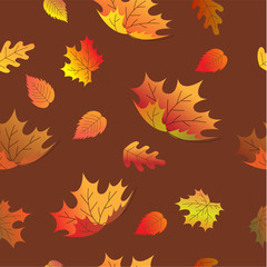 Plakat Autumn leaves on a brown background. Seamless texture.