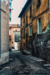 close up on traditional Italian building and street
