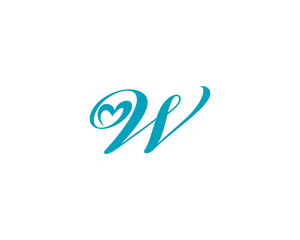 Letter W and heart shape Logo Icon 1