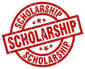 scholarship round red grunge stamp