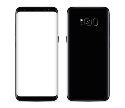 realistic black smartphone with white blank screen and rear camera