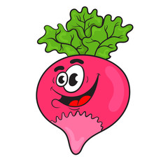cute cartoon character funny radish. vector illustration.