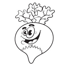 cute cartoon character funny radish. vector illustration.