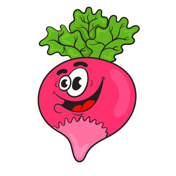 cute cartoon character funny radish. vector illustration.