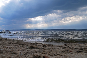 Fototapeta na wymiar Time storm lake. Lake Tavatuy, Sverdlovsk oblast, Russia