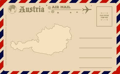 Vintage postcard with map of Austria