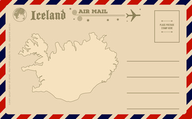 Vintage postcard with map of Iceland