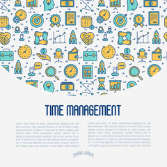 Fototapeta na wymiar Time management concept with thin line icons. Development of business process. Vector illustration for banner, web page, print media.