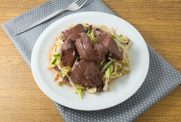 Delicious Stir Fried Bean Sprout with Pig Blood Curd