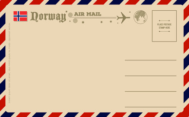 Vintage postcard with flag of Norway