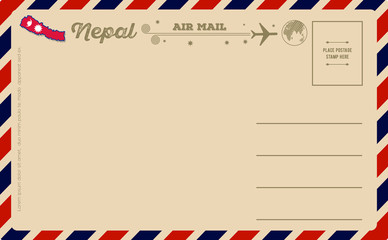 Vintage postcard with map of Nepal