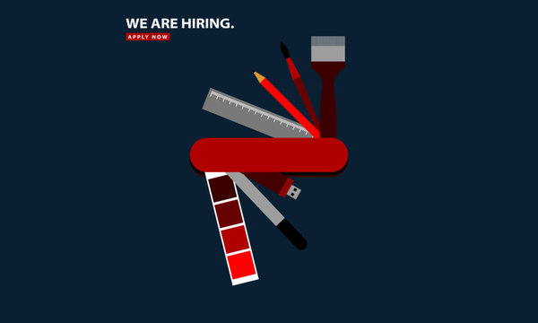 We Are Hiring (Graphic Designer Artist Swiss Knife Vector Illustration Design Concept) - Powered by Adobe