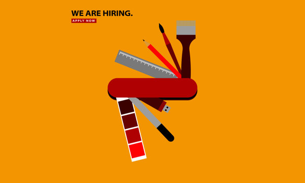We Are Hiring (Graphic Designer Artist Swiss Knife Vector Illustration Design Concept)