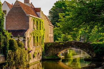 Bruges (Brugge) cityscape with water canal and bridge
