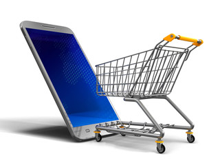 Touchscreen smartphone and Shopping Cart. Image with clipping path