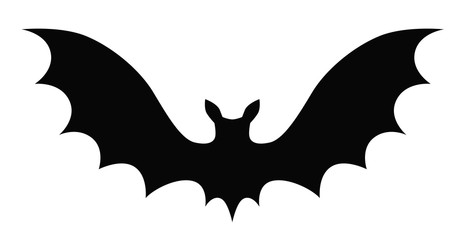 Black vector cartoon bat silhouette isolated on white background