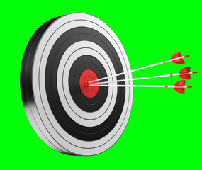 3D rendering target black white and red target with arrows
