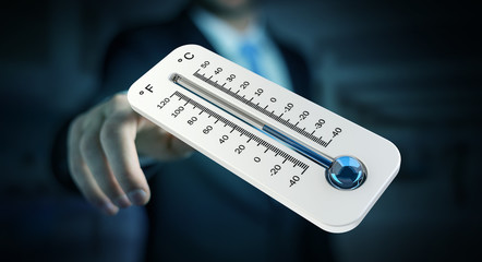 Businessman checking the temperature drop 3D rendering