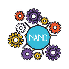 set gear machinery around of nano molecule colorful silhouette with thick contour vector illustration