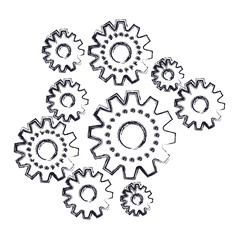set gear machinery monochrome blurred silhouette on white background vector illustration