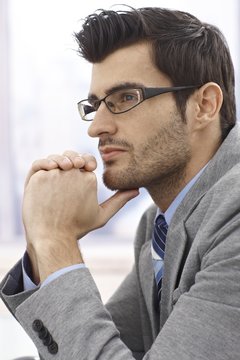 Profile of thinking businessman