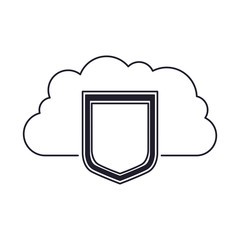 cloud storage data protection shield icon in monochrome silhouette vector illustration