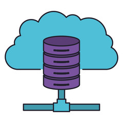 cloud and network server storage icon colorful silhouette with thick contour vector illustration