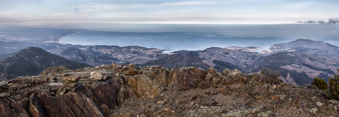 The Alb&egrave;res massif and the Madeloc tower, in French catalonia