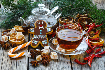 Traditional christmas pastry and cup of tea
