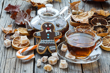 Gingerbread man and christmas tea