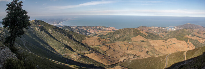 The Albères massif and the Madeloc tower, in French catalonia