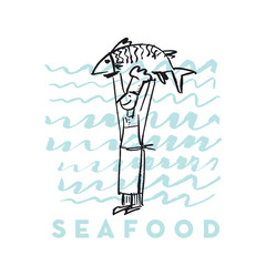 seafood fish and cook abstract hand drawn design elements for menu, poster, invitation. vector traced graphic illustration