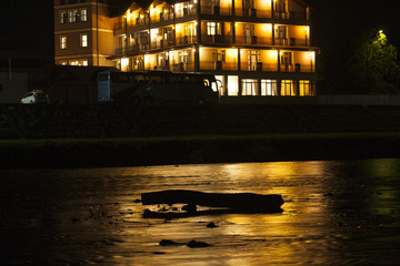 night river log building