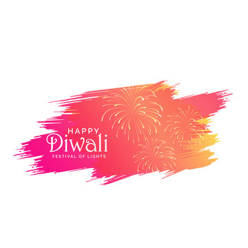 diwali background made with pink paint brish stroke and crackers