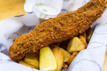 British Traditional fish and chips and  tartar sauce