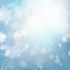 Naklejka na ściany i meble Winter Bokeh Background with Blurred Snowflakes. EPS 10 vector