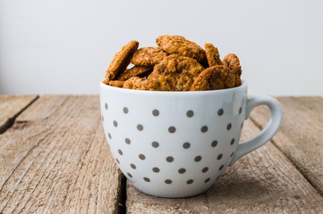Chocolate chip cookies shot on coffee cup