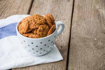 Chocolate chip cookies shot on coffee cup