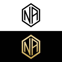 initial letters logo na black and gold monogram hexagon shape vector - obrazy, fototapety, plakaty