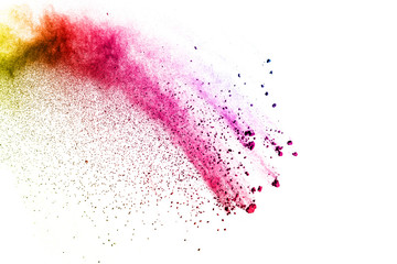 abstract color powder explosion on  white background.abstract  Freeze motion of color powder exploding.