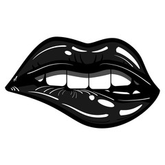 Sexy Black Lips Passionate Biting Isolated - Evil, Seduction