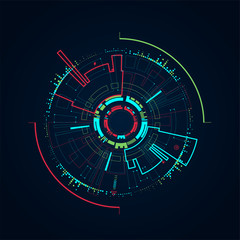 Abstract circle technology concept. Circuit board, high computer color background.