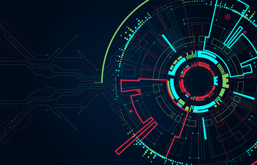 Abstract circle technology concept. Circuit board, high computer color background.