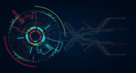 Abstract circle technology concept. Circuit board, high computer color background.