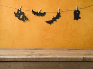 Halloween background with empty wooden table