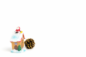 Santa claus sitting on a roof on white background